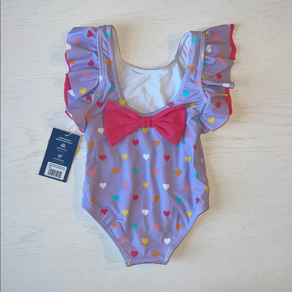 Rufflebutts Hearts Bows Ruffle One Piece Swimsuit 2T 3T 4T 5 6